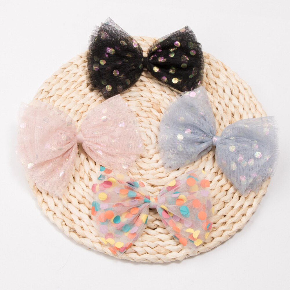 Lazos de hilo de lentejuelas para niñas pequeñas, horquillas de Organza hechas a mano con Clips, tocado de Boutique para niñas, accesorios para el cabello