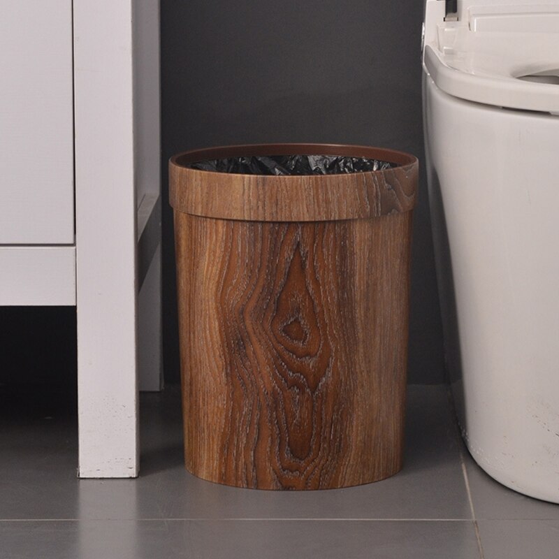 Petite poubelle en bois de couleur rustique, corbeille ronde pour salle de bain, chambre à coucher, cuisine, maison, bureau, 8L