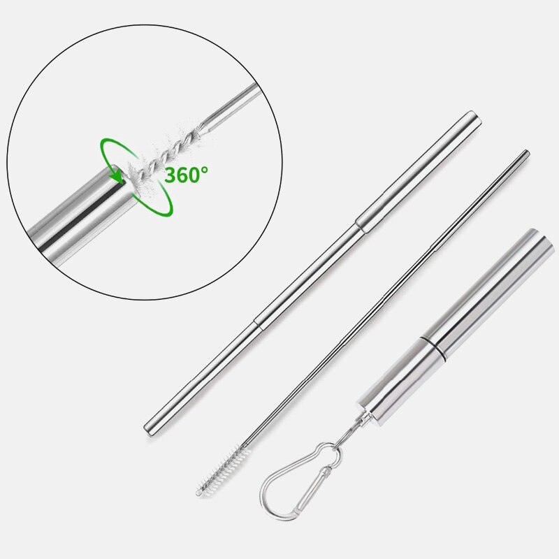 18/10 Reusable Telescopic Drinking Straw Portable straw For Travel Collapsible Metal Drinking Straw With Brush Stainless Steel