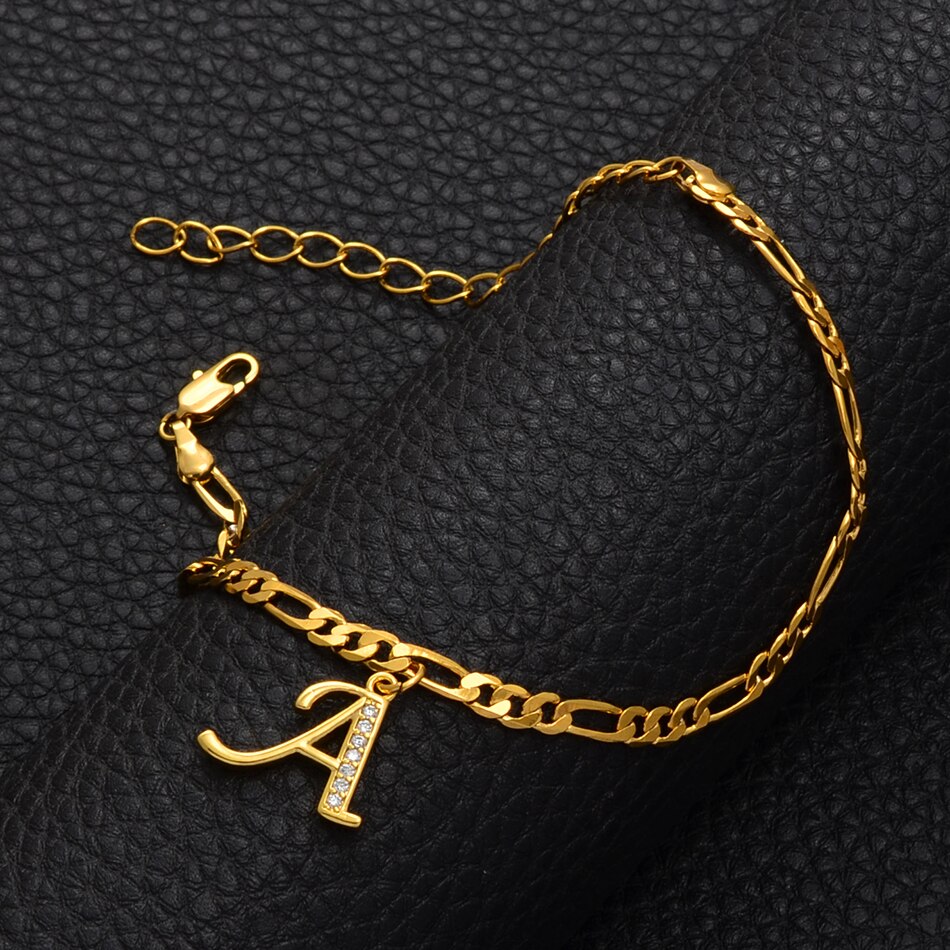 Anniyo 21cm + 10cm Verlängerung Kette/A-Z knapp Initial Fußkettchen für Frauen Mädchen Alphabet Schmuck Buchstaben Fuß kette #067902