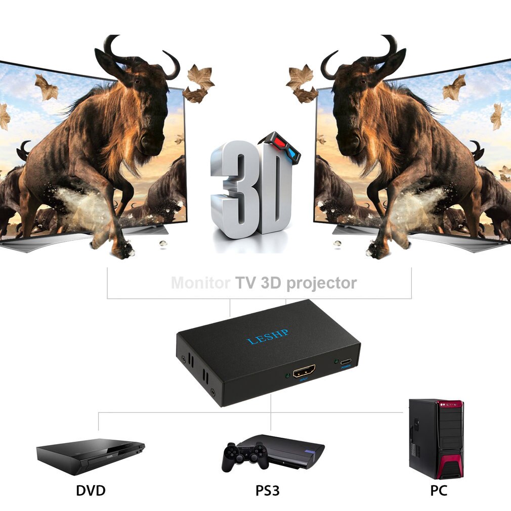 Noir Portatif Plug and Play Faible Consommation D'énergie 4K HDMI 1 en 2 Sur Deux Port 1.4V Répartiteur Moyeu