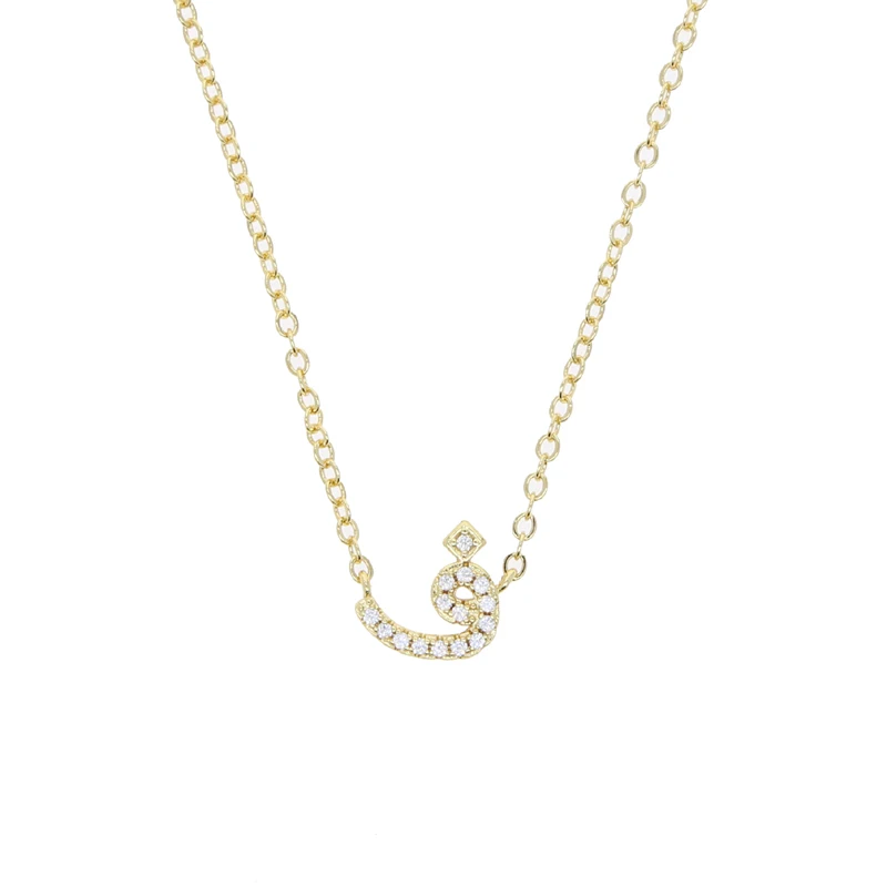 Collier alphabet lettre arabe pour femme, documents en or, bijoux minimaux, micro pavé, 5A CZ, mignon, ,: PLAQUÉ ARGENT