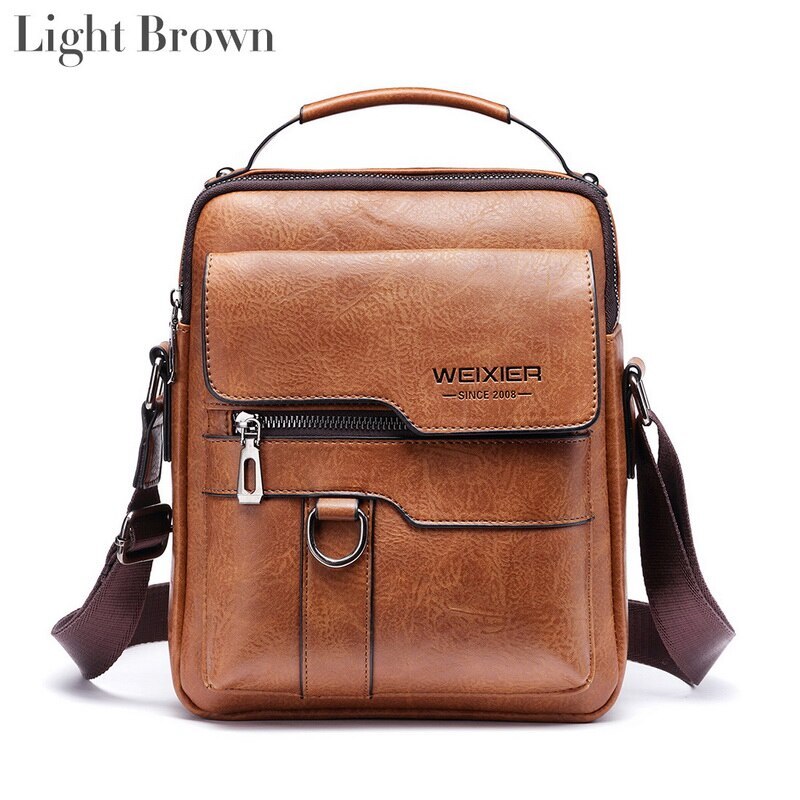 Mannen Schoudertas Voor 26Cm Ipad Pu Lederen Business Mannen Messenger Bags Grote Man Crossbody Tas Waterdichte Rugzak tas: LIGHT BROWN