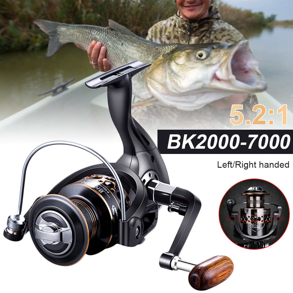 Fishing Spinning Reel 4.7:1 Ratio Ultra Smooth Wooden Knob Powerful Fishing Reel for Freshwater Saltwater Metal Fishing Vessel