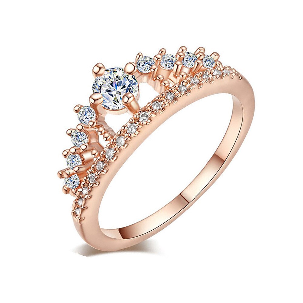 Mode Ring Voor Vrouwen Wedding Gold Mooie Crown Lady Crystal Ring Prinses Ring Rvs Sieraden: 8 / Gold