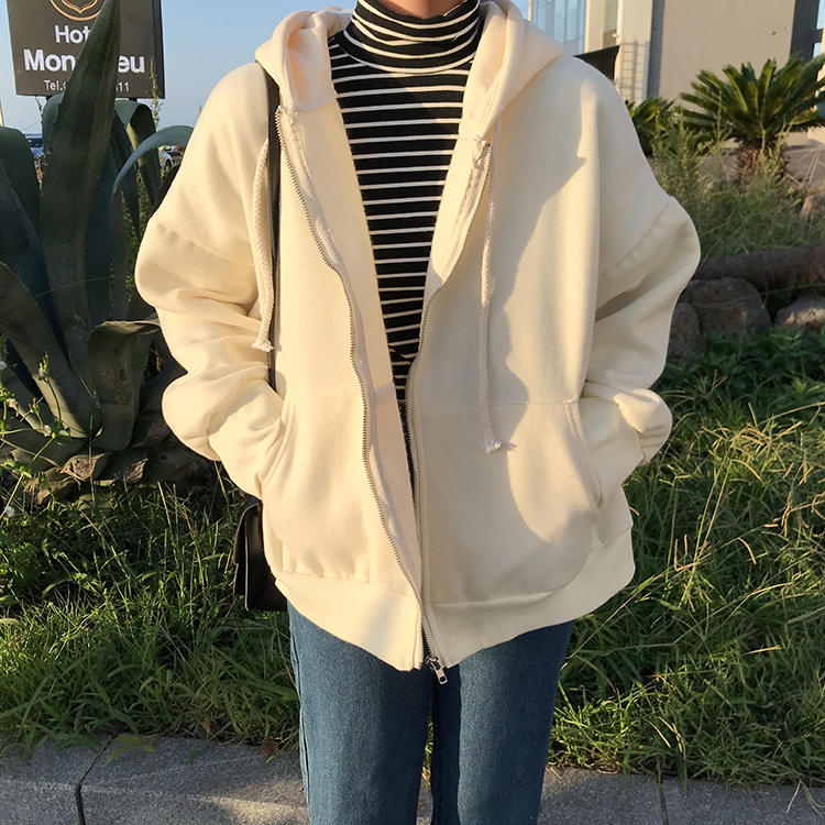 ¡Novedad de ! Sudaderas para mujer, Harajuku Ulzzang japonés, sudadera informal holgada de Color sólido, ropa de Kawaii Coreano para mujer: apricot