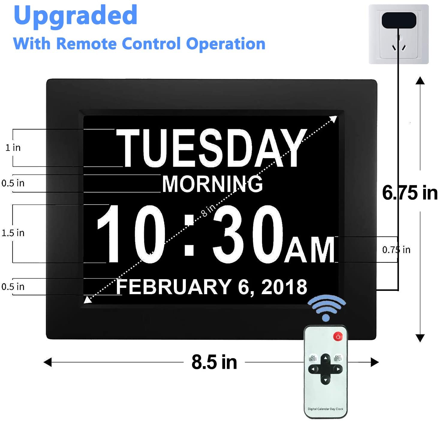 8 &quot;Inch Lcd Digitale Klok Kalender Datum Dag Tijd Klok Auto Dimmen 8 Talen Hd Display Herinnering Alzheimer