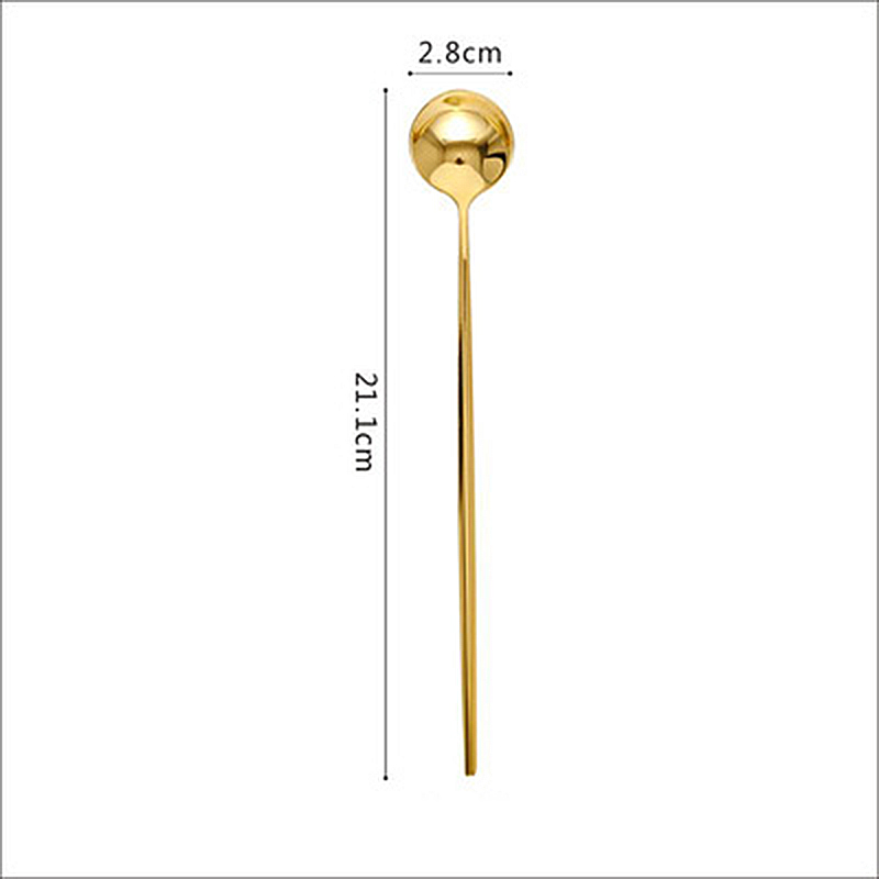 Golden Glossy Fork Knife Dinnerware Set Coffee Spoon Dessert Fork Chopsticks Kitchen Gadget Flatware Stainless Steel Tableware: Drink spoon