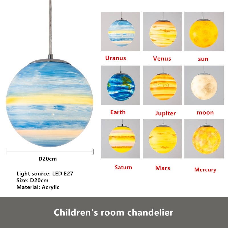 Nordic planet hanglamp hanglamp  e27 acryl bol hanglamp kinderkamerlamp jongenslamp meisjeslampen