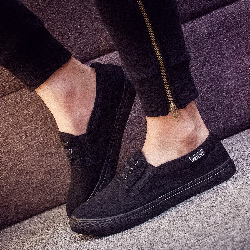 Chaussures en toile blanche pour hommes, baskets décontractées, Version coréenne, respirantes, tendance, nouvelle , été: Full Black / 7
