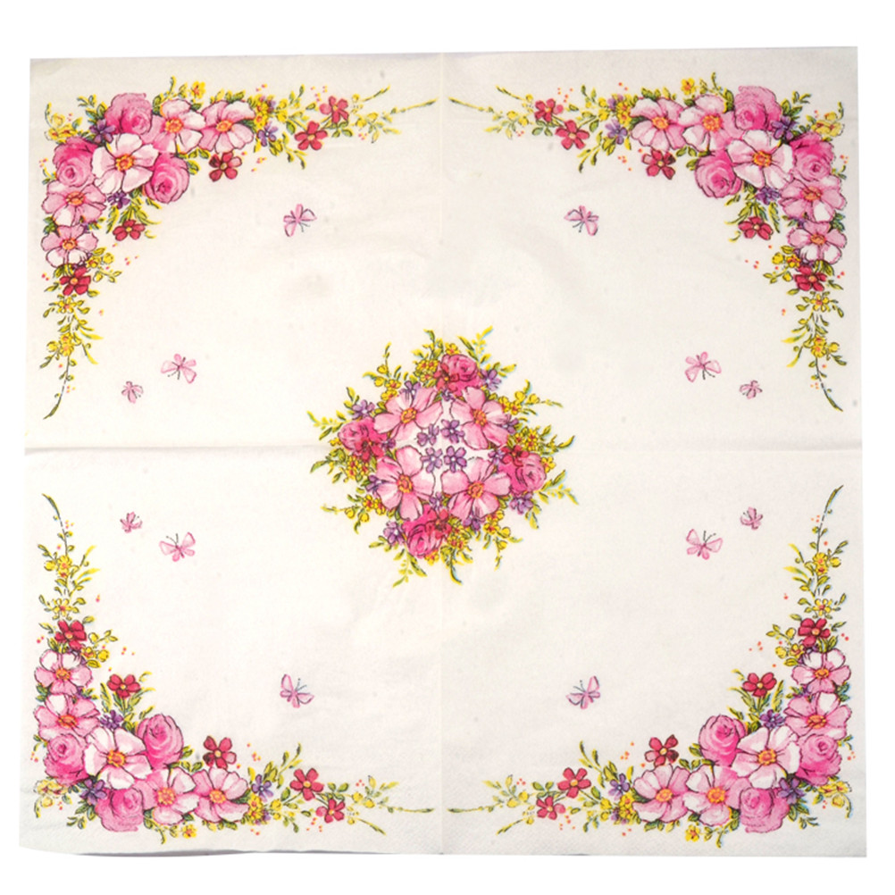 20 stk/pak lyserøde blomster skønhedspapir servietter cafe & festservice servietter servietter decoupage dekorationspapir 33cm*33cm
