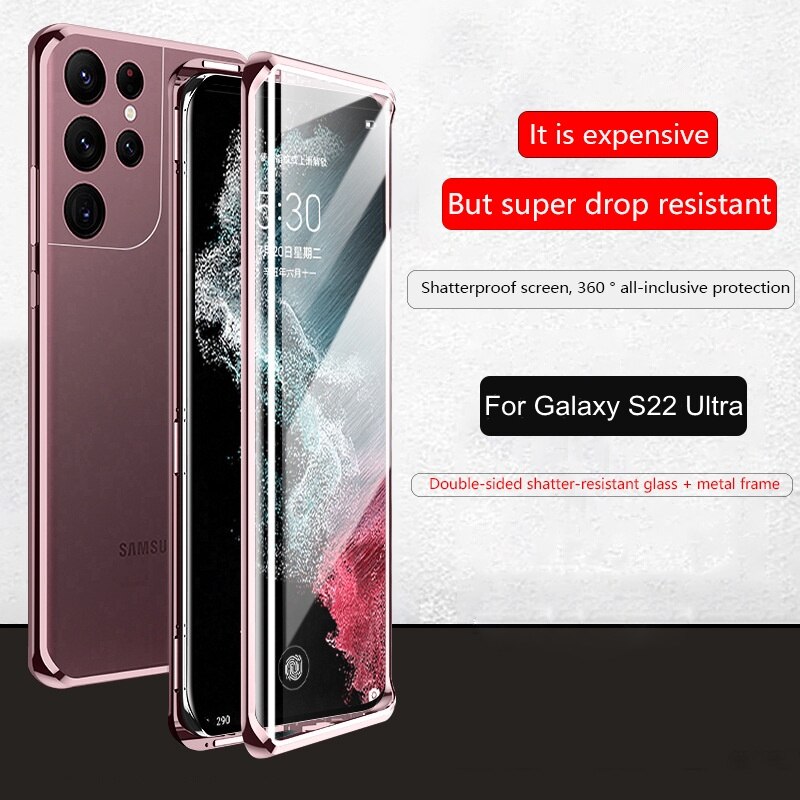 Klare, magnetische schutzhülle aus gehärtetem glas für samsung Galaxis  s22, extrem stoßfeste metall-Stoßstange-hülle für Galaxis  s22 Plus  s22