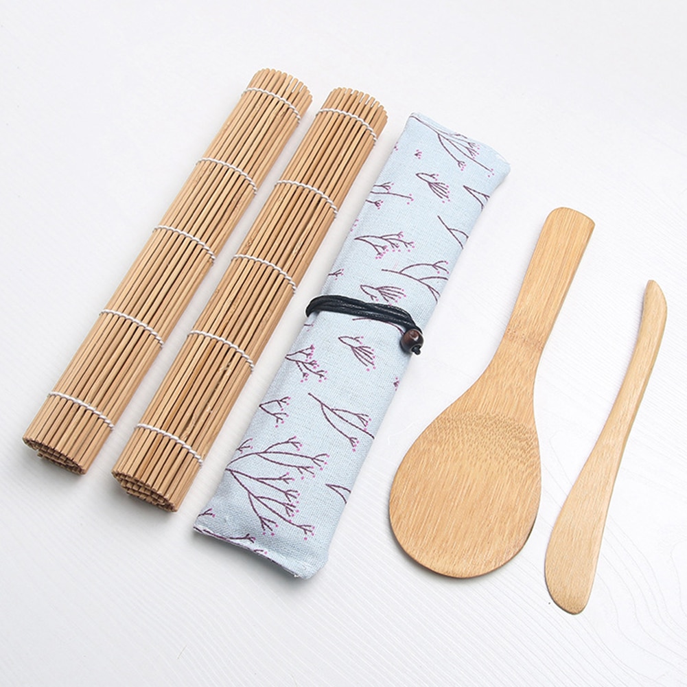 Zestaw robić robienia Sushi maty robić toczenia japońskie narzędzia kuchnia z płócienna torba robić rozrzucania ryżu DIY 5 par pałeczki trwałe bambusowe gotowanie