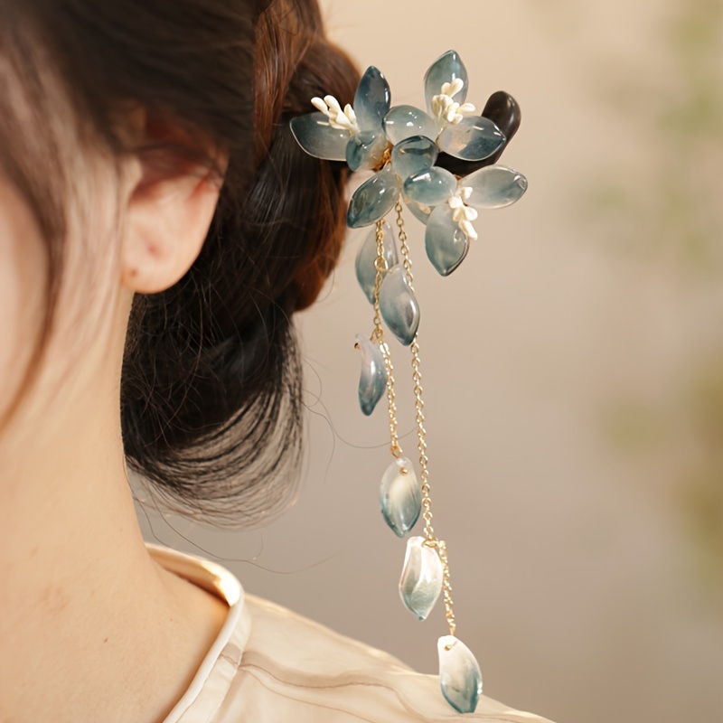 1 horquilla de flor azul retro, accesorios para el cabello de mujer cheongsam retro de estilo chino, accesorios para el cabello de mujer de de aleación de zinc