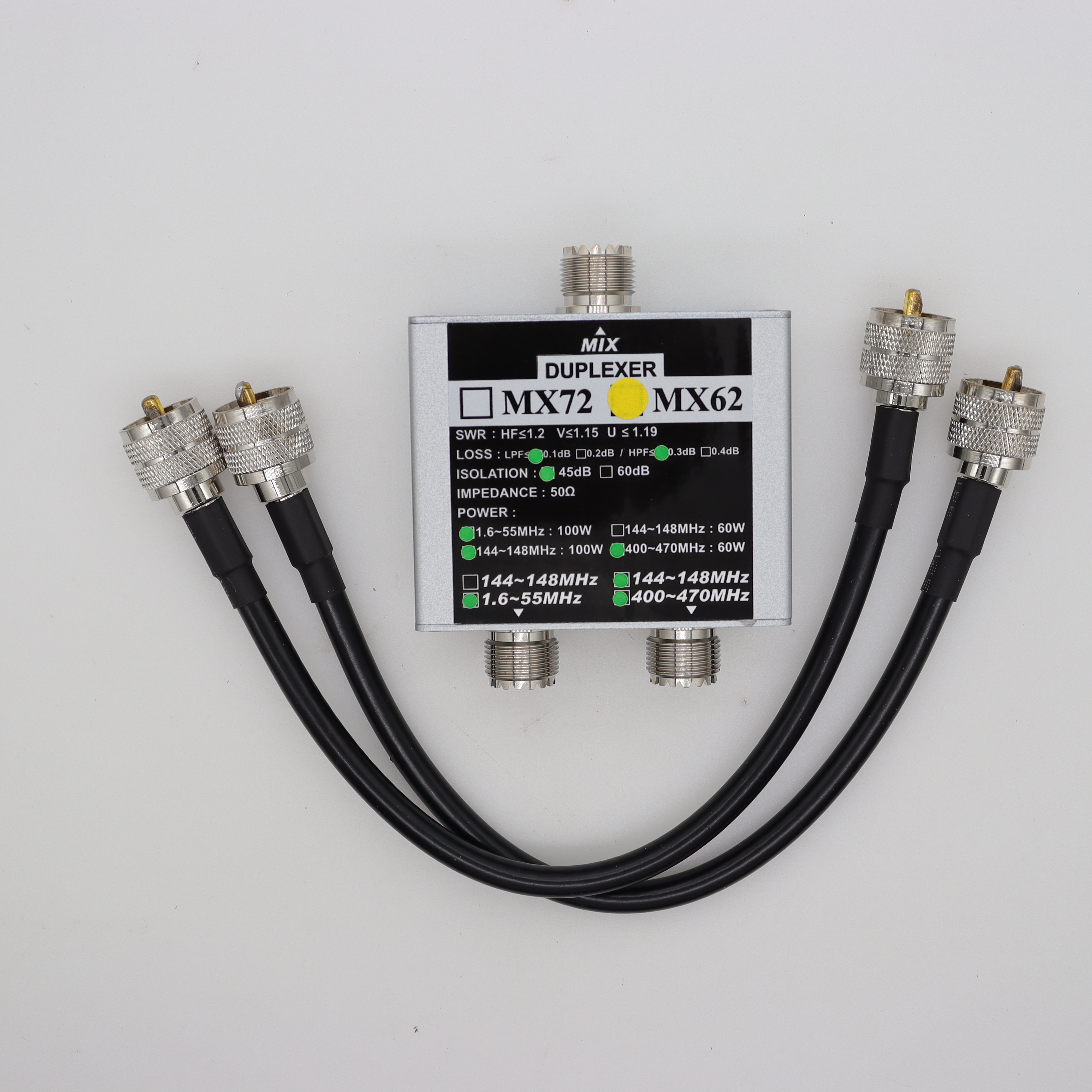Walkie Talkie HF Ham VHF UHF Tri-banda Amateur Radio bidireccional antena combinador MX62 50 Ohm 60-100W duplexor lineal SO239