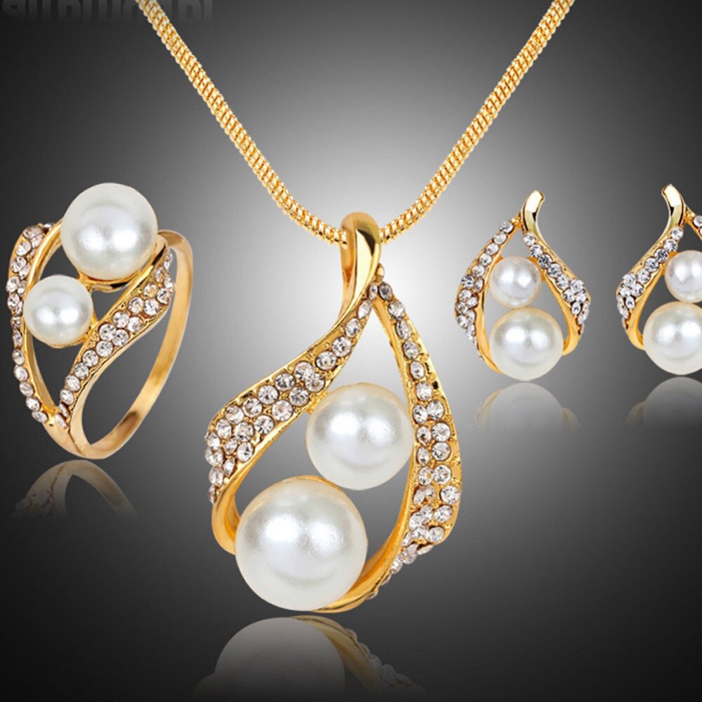 Charmant Sieraden Gesimuleerde-parel Ketting/Ring/Oorbellen Drie-delige Sieraden Set