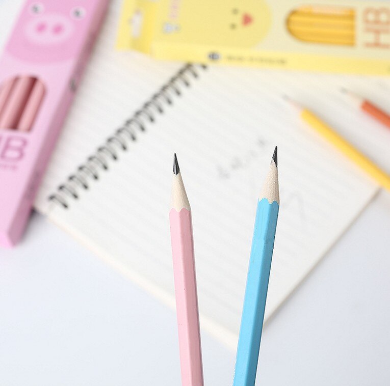 12pcs/pack Cartoon Animal Pig Animals HB Standard Pencil With Eraser Kids Office School Writing Pen Touch Stationery Supplies