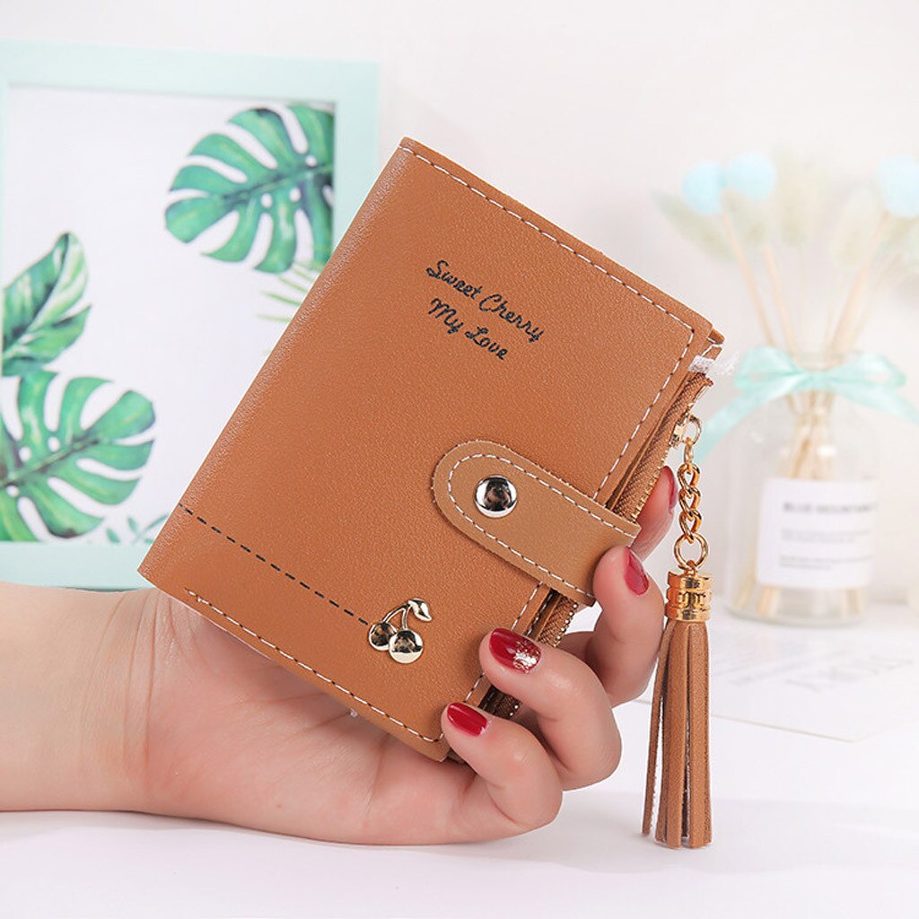 women's tassel zipper short wallet female solid color casual leather purse card bag handbag clutch bag billeteras mujer