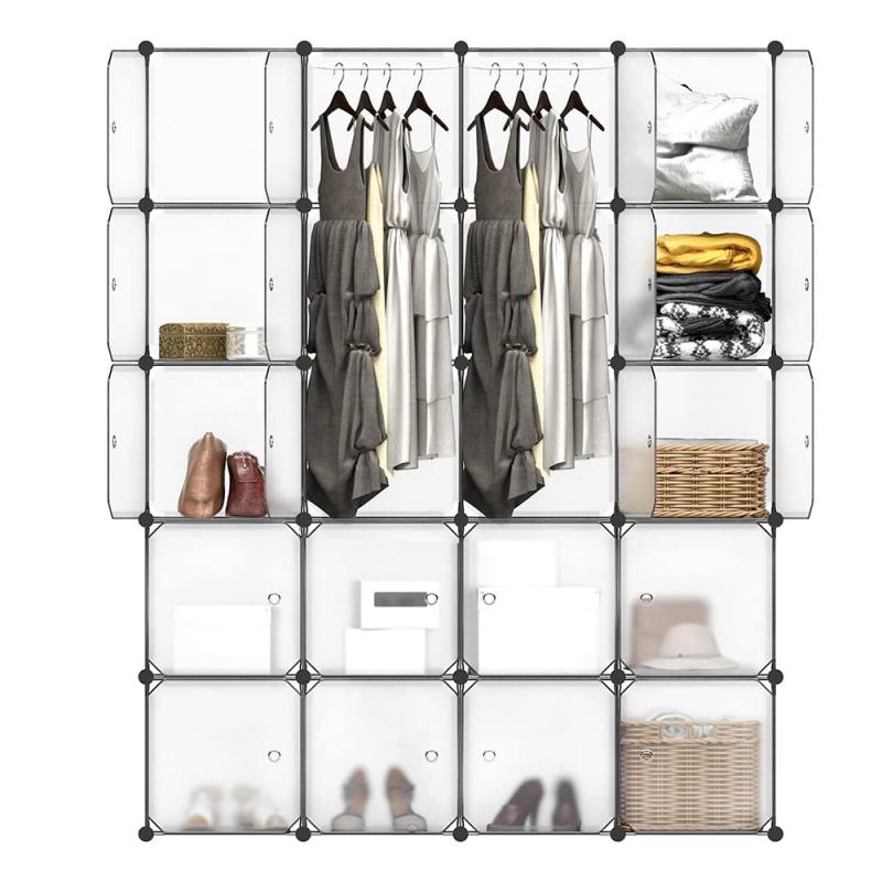 20 Grid Transparent Plastic Wardrobe Bedroom Furniture Clothes Storage Organizer Cabinet Combine Shoes Clothing Organizer HWC
