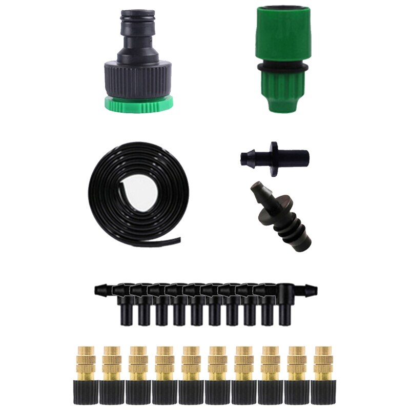 Garden Drip Irrigation Kit Drip Irrigation System with Quick Adaptor/Hose/Connector/Tee Joint/Spray Nozzle/Hose End Cap: Set 10 meters