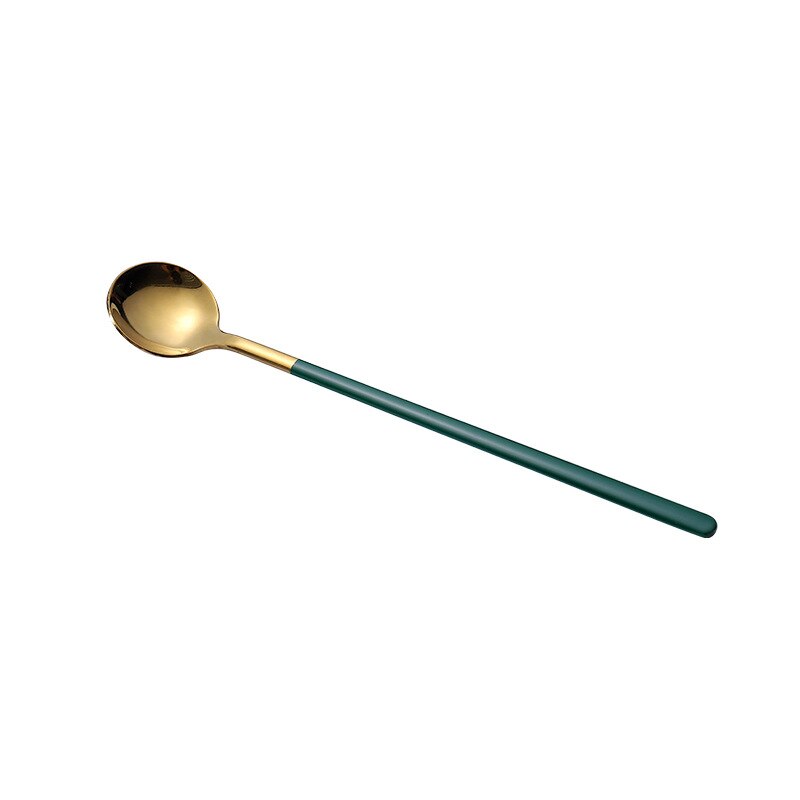 Long Handle Stainless Steel Dinnerware Spoon Tea Spoon Dessert Coffee Ice Cream Spoons Kitchen Accessories Bar Tools: Green