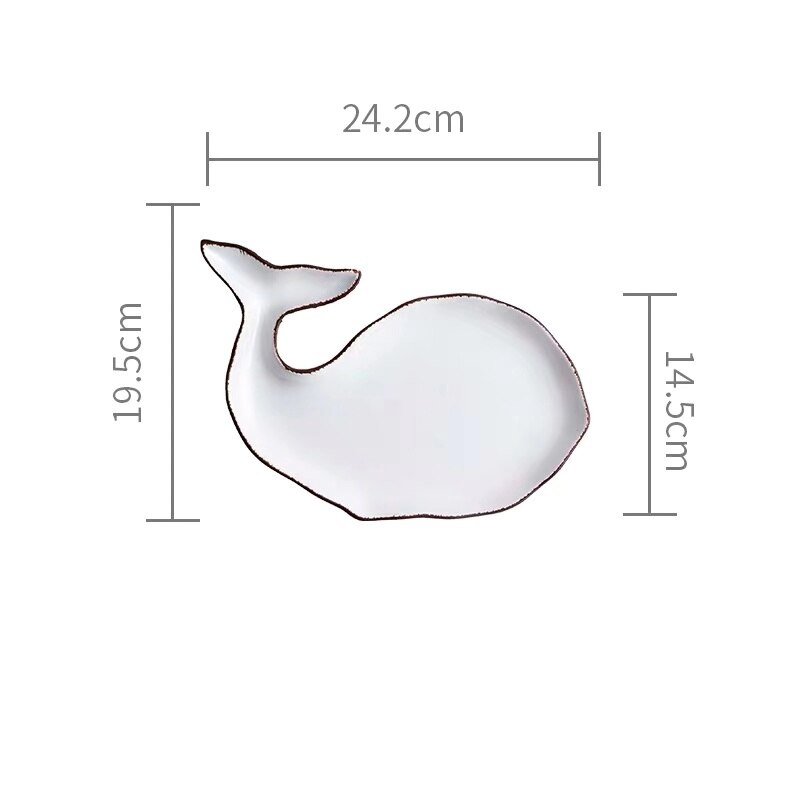 Japanse Oceaan Keramische Ontbijt Plat Servies Walvis Vis Schotel Shell Zeester Vorm Rijstkom Blauw Wit Porselein Servies: white whale plate