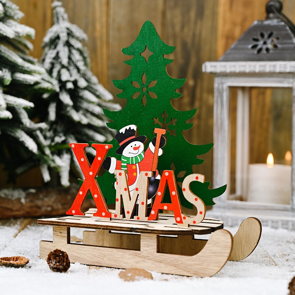 2020 decorazioni di natale creativo FAI DA TE in legno slitta vecchio da sci decorazione grande e ottavino cartone animato decorazione del desktop regalo: grande pupazzo di neve