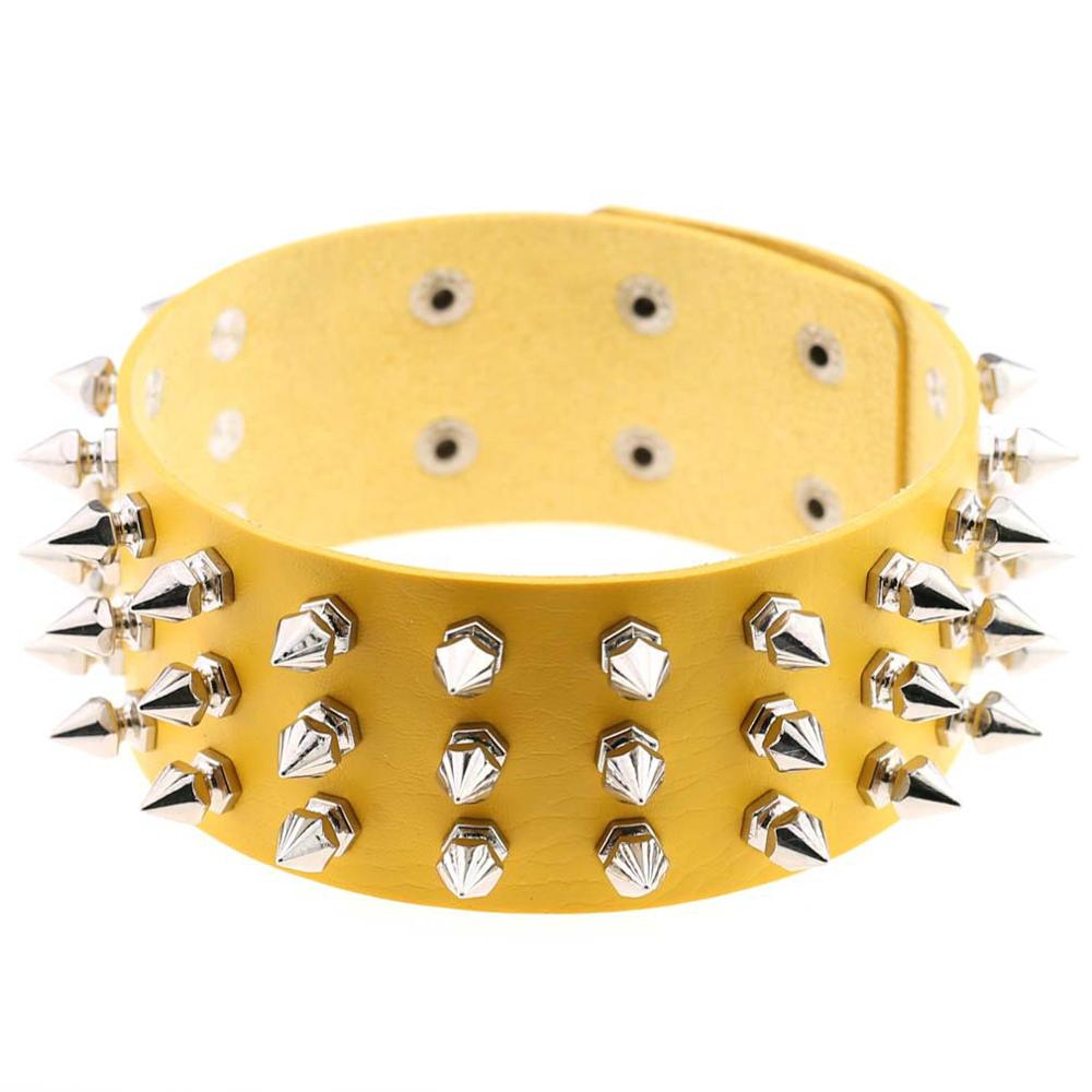 Punk PU Leather Spike Choker Necklace Women Rivets Neck&Wrist Wear Multi-purpose Funky Chockers collar lock jewelry: CR639C