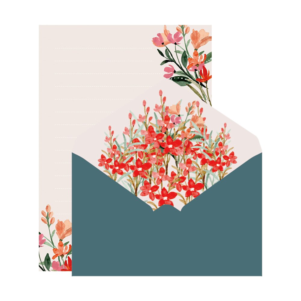 Sobres con patrón de flores con papel de carta A5, conjunto de papelería, sobre de invitación para vacaciones y Día de San Valentín, suministros escolares y de oficina: 5