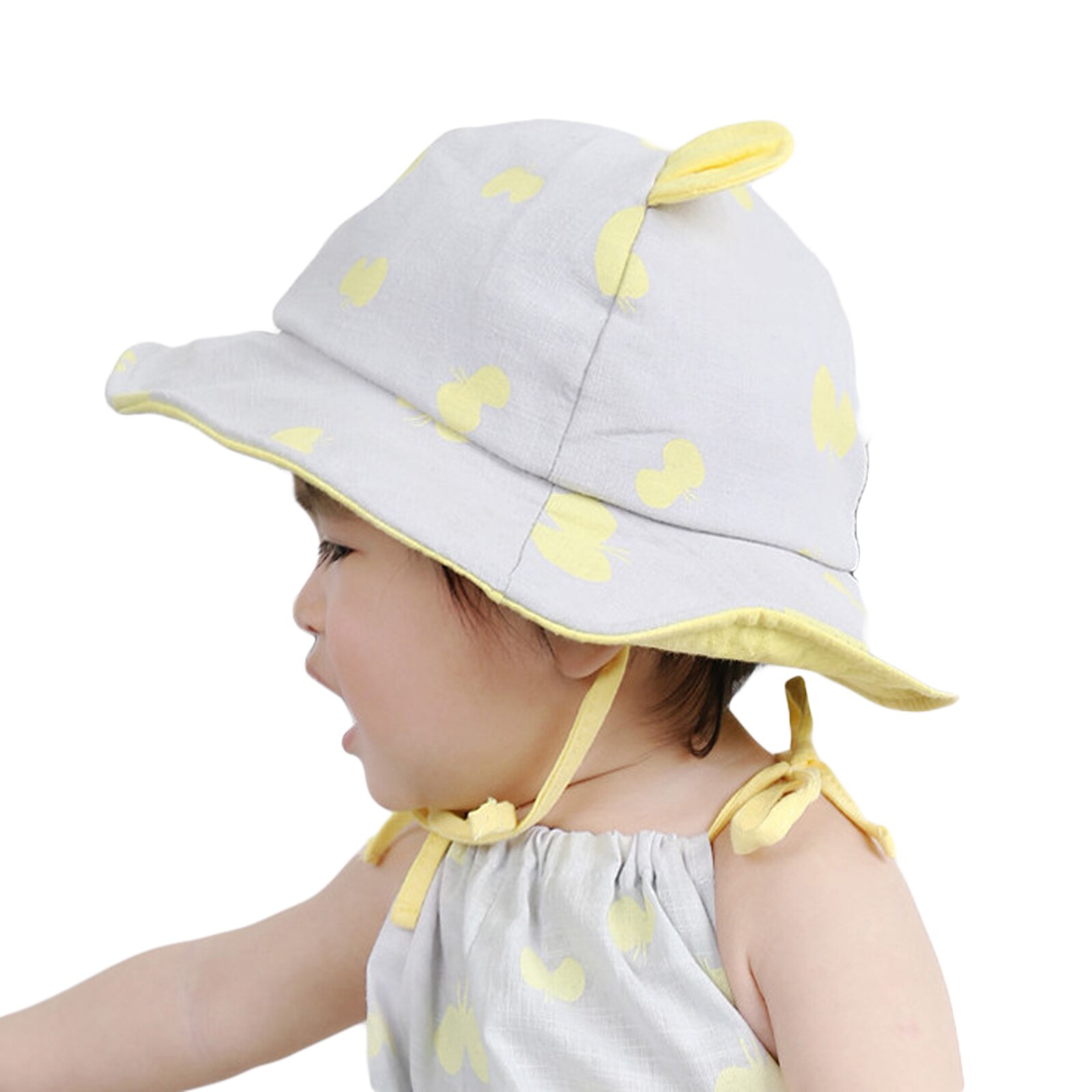 Sombrero de Sol para bebé de 2 a 6 meses, gorro de pescador de algodón con dibujo de lazo y orejas de oso, ala ancha
