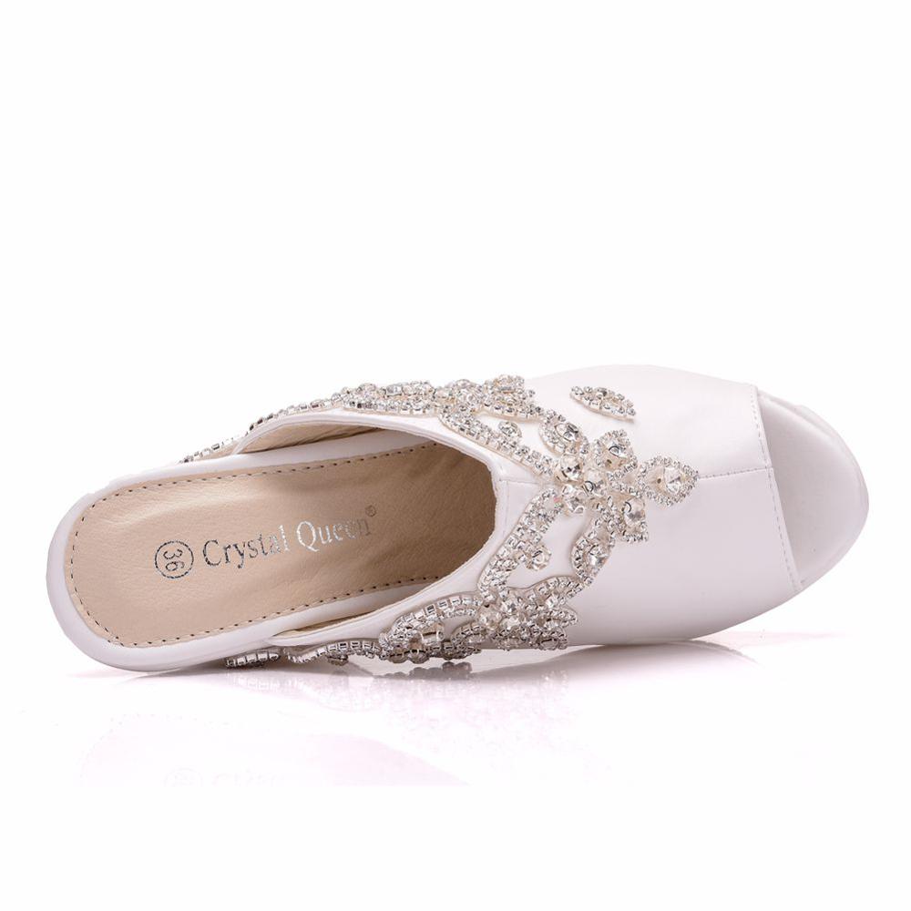 Cristal reina plata Diamante de imitación Peep Toe plataforma cuñas sandalias tacones altos zapatillas playa sandalias para mujer zapatos de boda