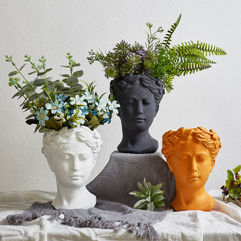 Vaso Vasos decoracion hogar אגרטלים Escultura Vaso Home Decor Europeia Cabeça de Cimento Vaso de Flores Decoração Do Jardim Venus Grego
