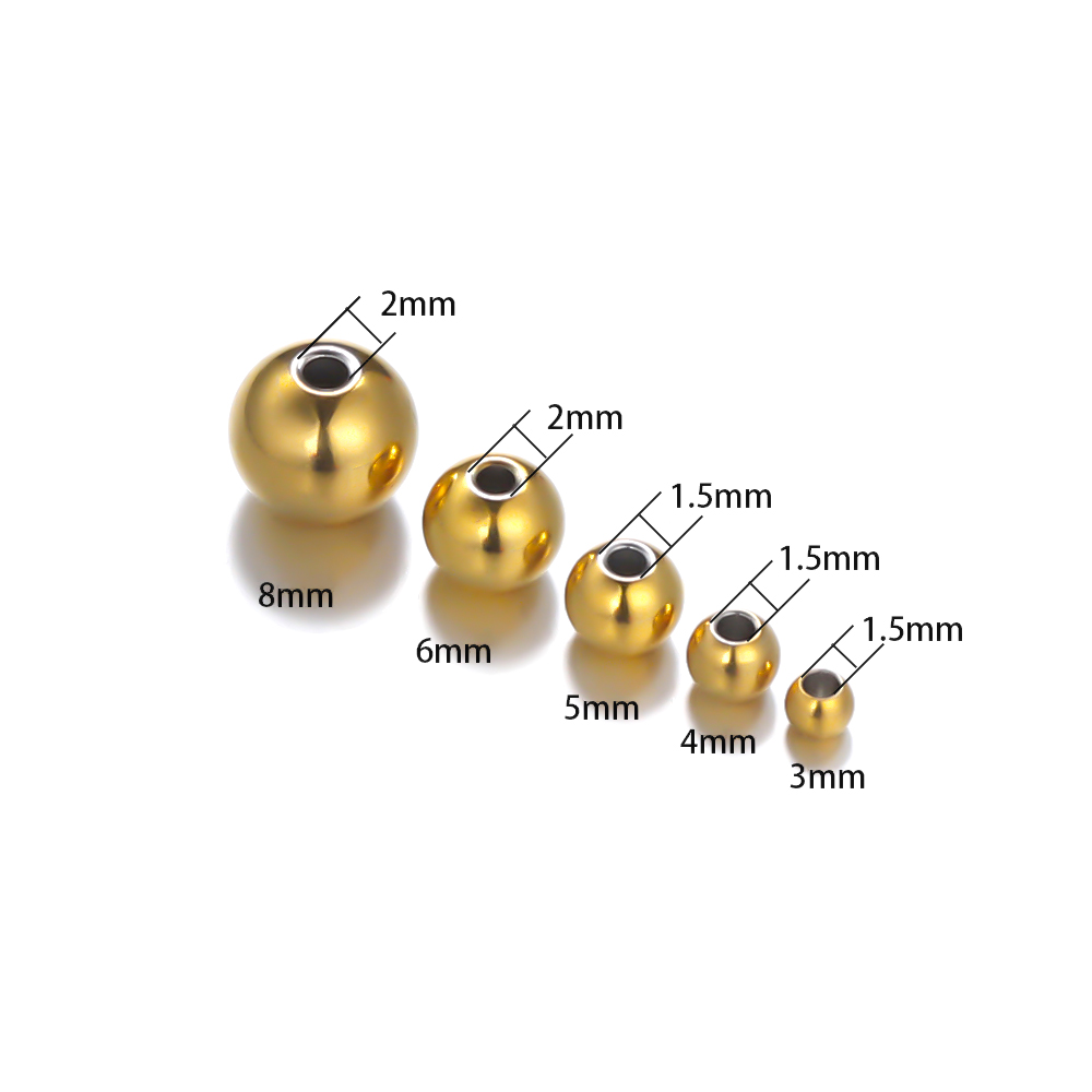 3 - 8mm lösa pärlor i rostfritt stål, guldfärgade, armband, halsband, berlocker, distanspärlor för gör-det-själv-smyckestillverkning, bulkmaterial: Guld- / 8mm