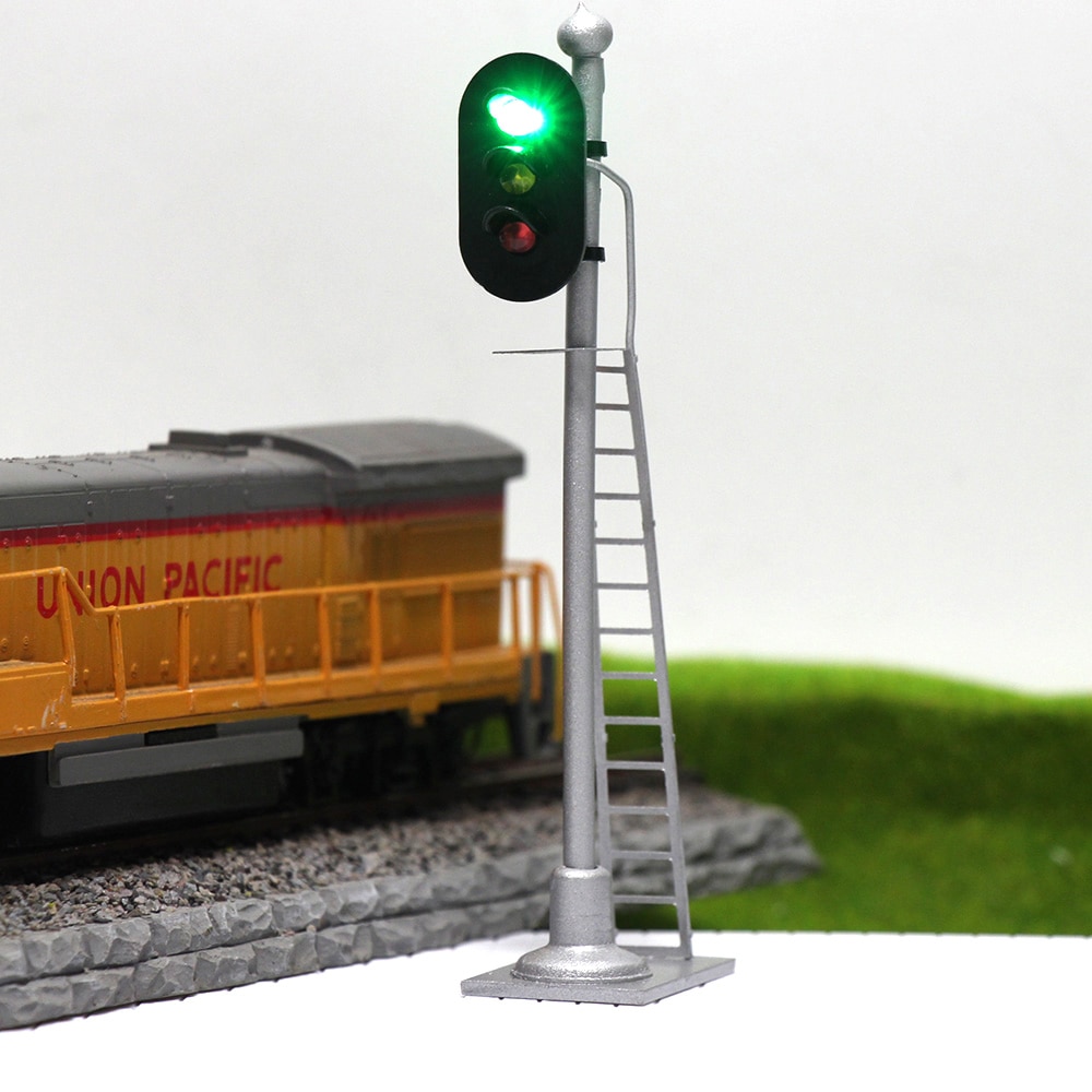 3 stks Model Spoorweg Trein Signalen Rood Geel Groen Blok Signaal Ho 6.5 cm Verkeerslicht Zilveren Post met ladder JTD873GYR