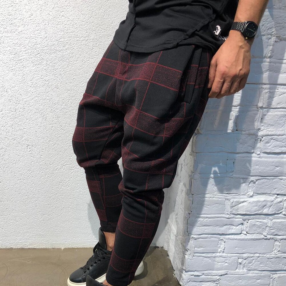 Mannen Plaid Pocket Laag Kruis Harembroek Broek Losse Fit Hiphop Street Wear Casual Mannen Broek Mannen Broek