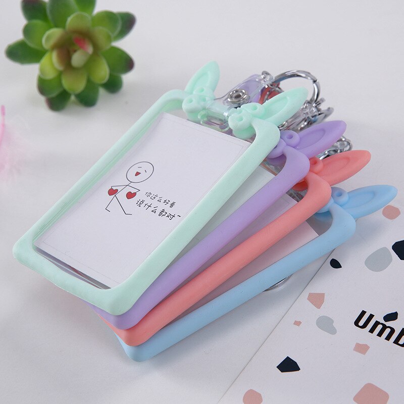 Creatieve Boog Siliconen ID Kaarthouder Sleutelhanger Vrouwen Anti-val Naam Badge Paspoort Cover Student Leuke Kat Oor Card case Houders