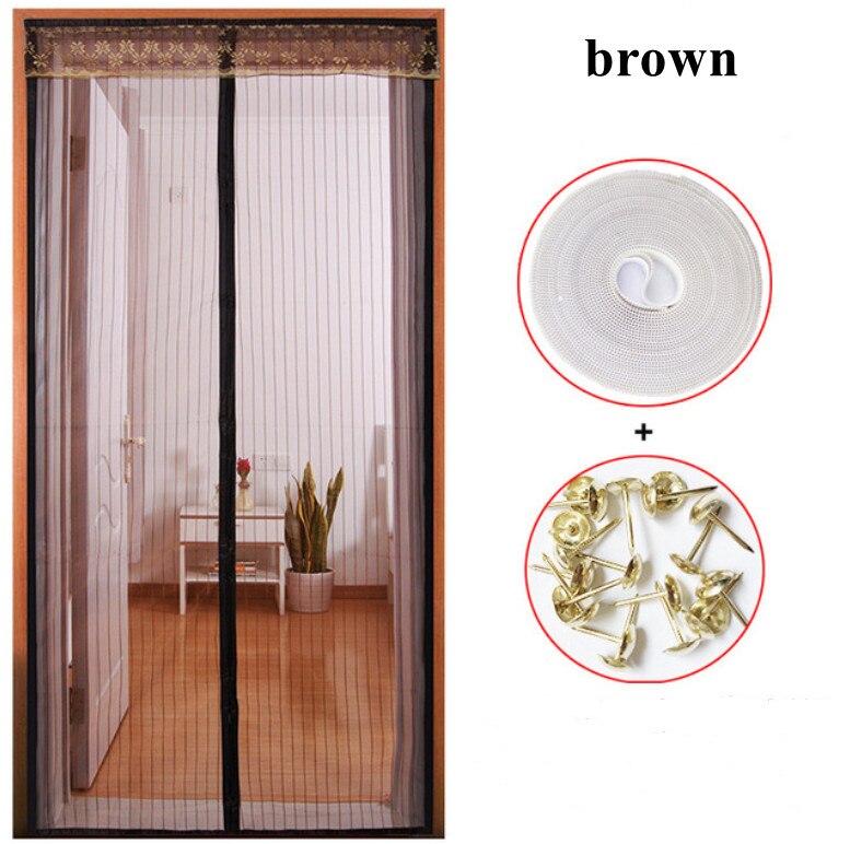 Reinforced Magnetic Screen Door Curtain Net Anti Insect Mesh Fly Screen Mosquito Protection Net Room Divider Folding Screen Wall: brown / 130x 230CM