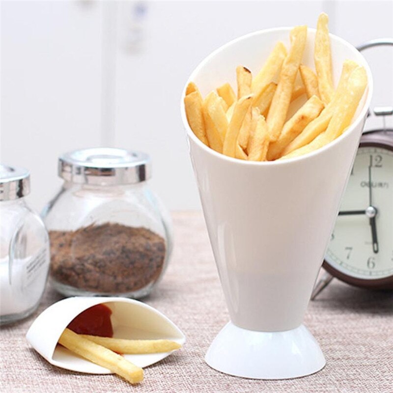 Useful Kitchen Potato Tools 2 in 1 Cups Tableware French Fry Cone with Dipping Cup for Home Restaurant Cups Tools