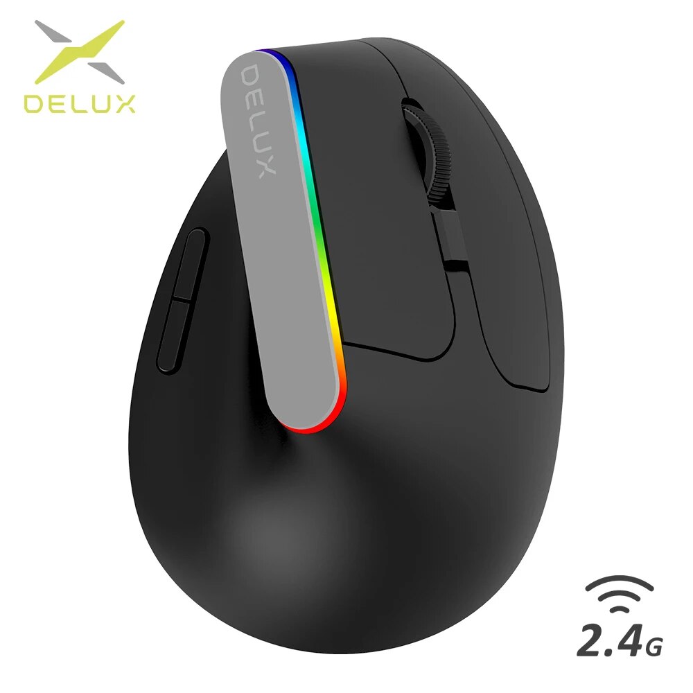 Delux m618c drahtlose ergonomische vertikale 6 Tasten Gaming-Maus USB-Empfänger rgb 1600 dpi optische Mäuse mit für PC-Laptop