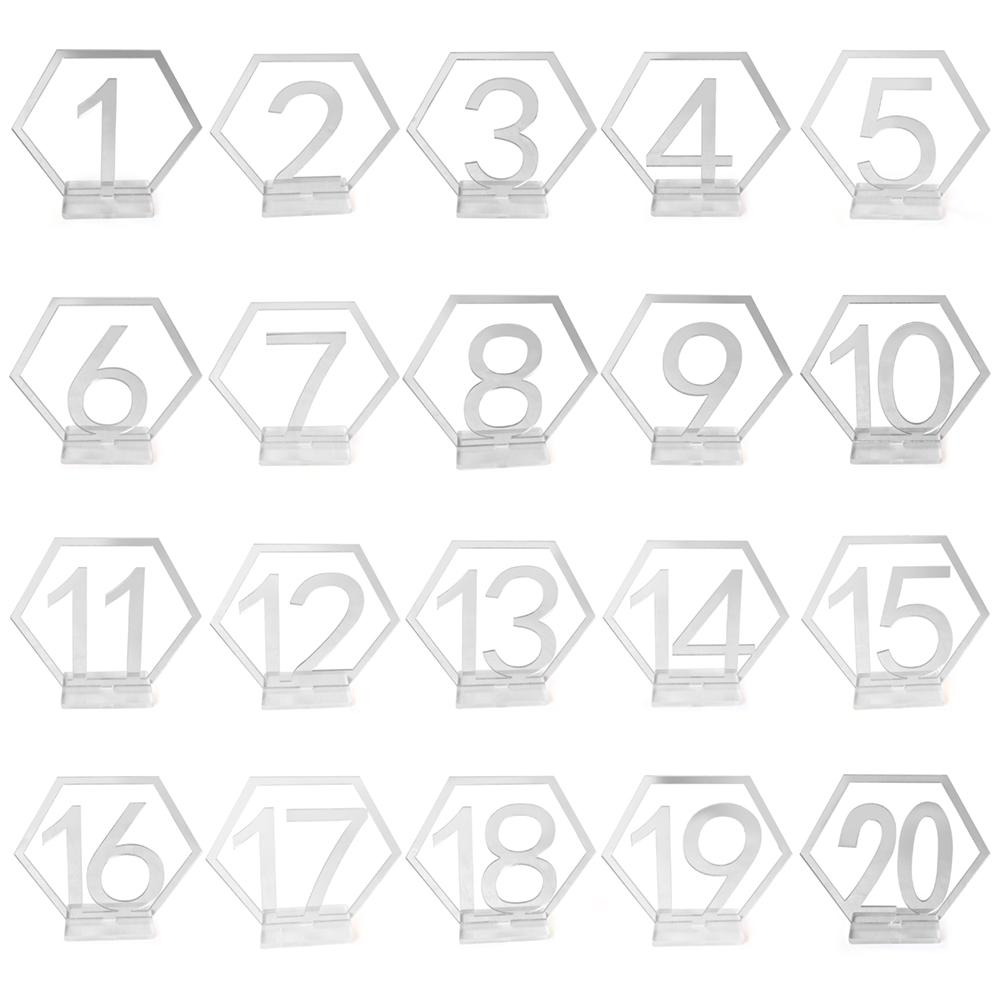 Hexagon Table Number Signs for Wedding Party Decor Silver Gold Acrylic Number Birthday GeometricTable Seat Card Roman Numerals