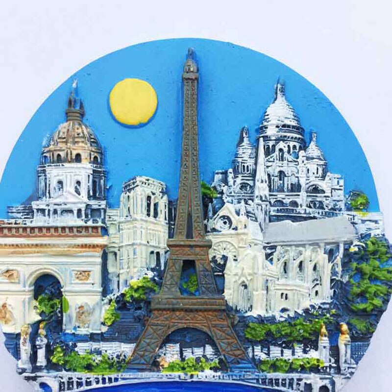 Paris Scenic Fridge Magnet 3D Round Refrigerator Magnets Travel Souvenirs Home Decoration