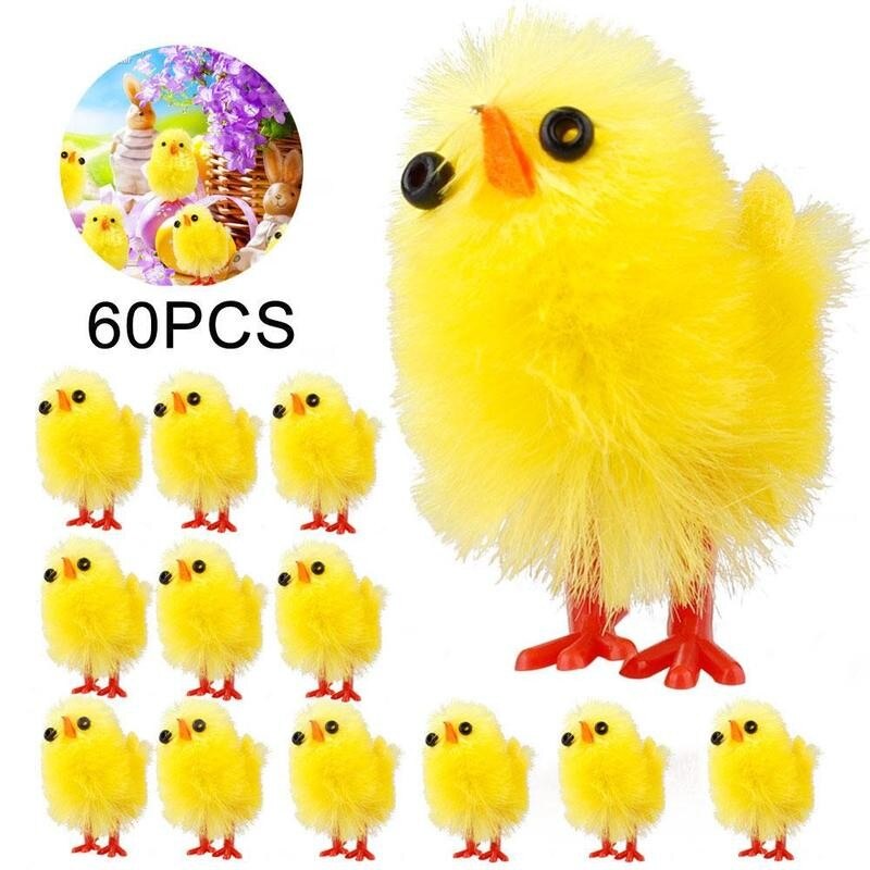 60 kpl mini pääsiäinen tipu keltainen sisustus lelut koristeet asetettu lapsille keinotekoinen poikasen pääsiäinen koristelu