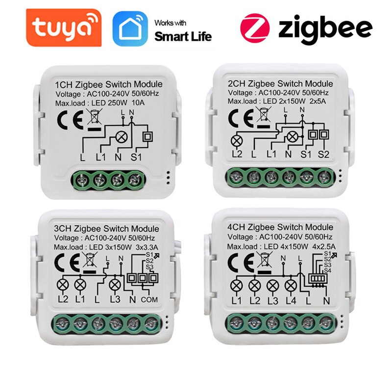 1/2/3/4CH Zigbee Smart Switch Modul Mit Netural Drahtlose Licht Schalter Relais AC100-240V Voice Control mit Google Home Alexa