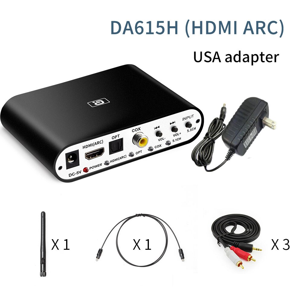 Décodeur Audio DA615H 5.1CH, récepteur Bluetooth 5.0, adaptateur Audio sans fil DAC, AC3 DTS Coaxial optique U Play, HDMI ARC 3.5mm RCA: DA615H US