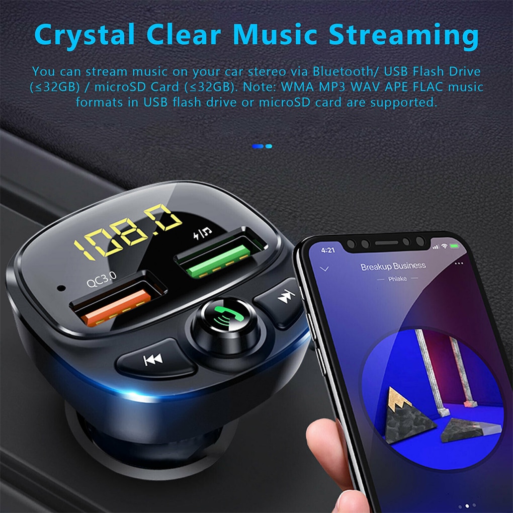 Car Bluetooth MP3 Player Wireless Audio Transmitter Car Radio Audio Adapter with USB Fast Charger