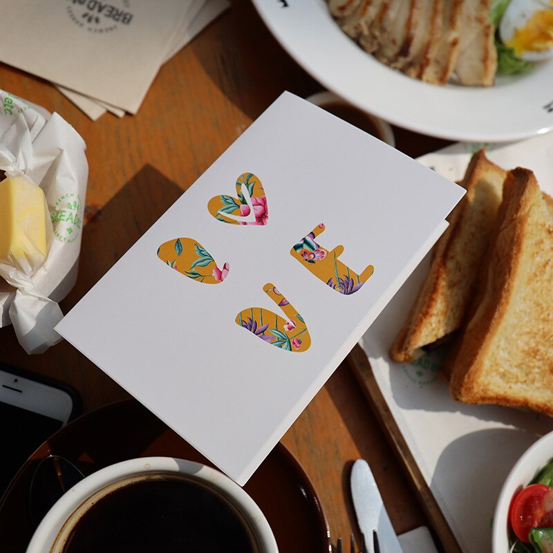 6pcs I Love You Greeting Cards Heart Flower Concise Style Wedding Cards Happy Valentine&#39;s Day Message Cards For Girl Friend