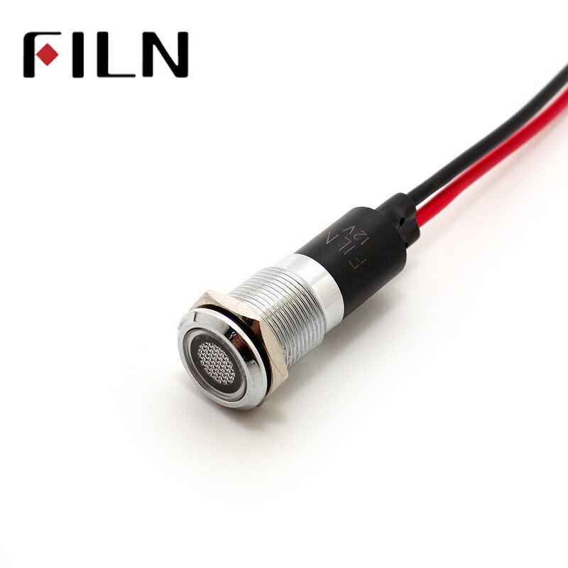 FILN 12mm 3v 6v 24v 220v mini pilot lamp red blue green white metal light rechargable indicator lamp with 20cm cable