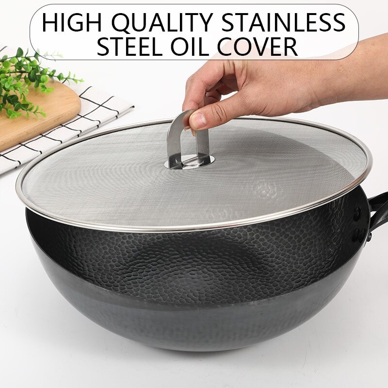 1PCS Stainless Steel Oil Cover Fried Oil Net Cover Pizza Tray Kitchen Gadget Pan Cover Splash Oil High Temperature Anti Falling^