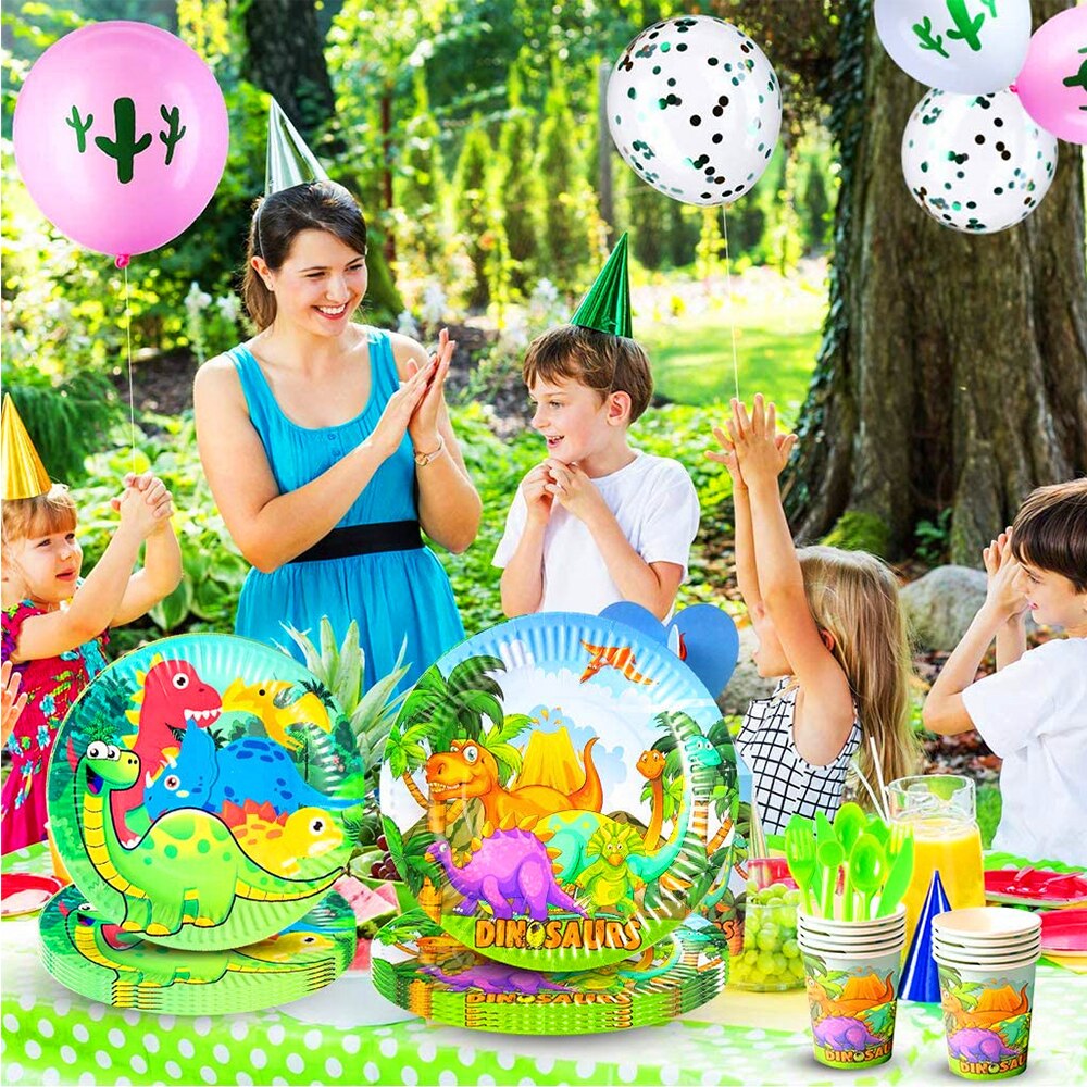 Dinosaur Party Supplies Disposable Tableware Set Paper Plates Napkins Straws Kids Birthday Decoration Baby Shower Boy