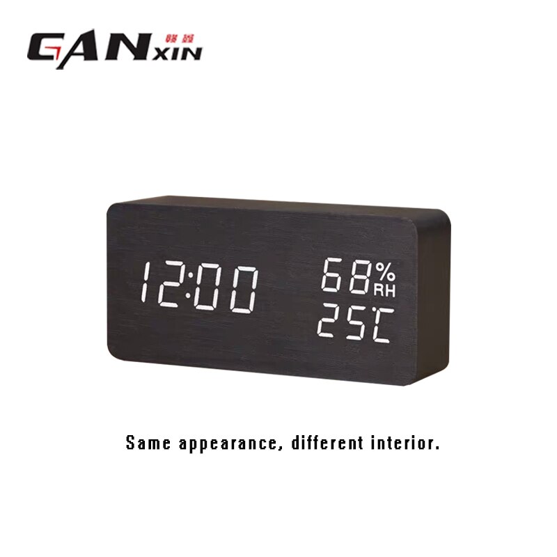 Ganxin Digitale Thermometer Hout Wekkers Moderne Vierkante Houten Wekker met Temperatuur Voice Control LED Digitale klok: Three display BL